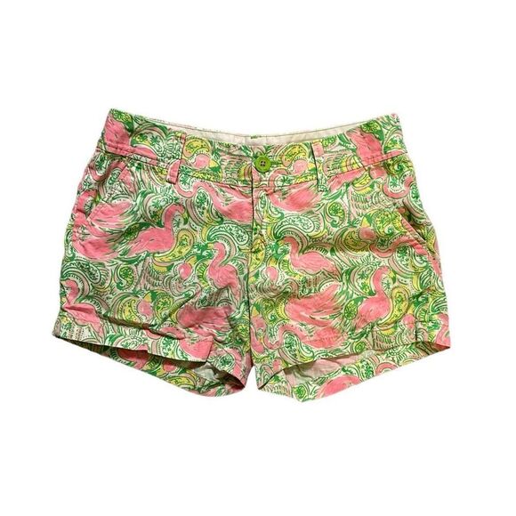 Lilly Pulitzer The Callahan Short Green & Pink Flamingo Printed Shorts | Size 2 - Picture 1 of 5